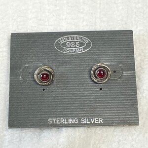 Sterling Silver 925 Earring Studs with Red Stone